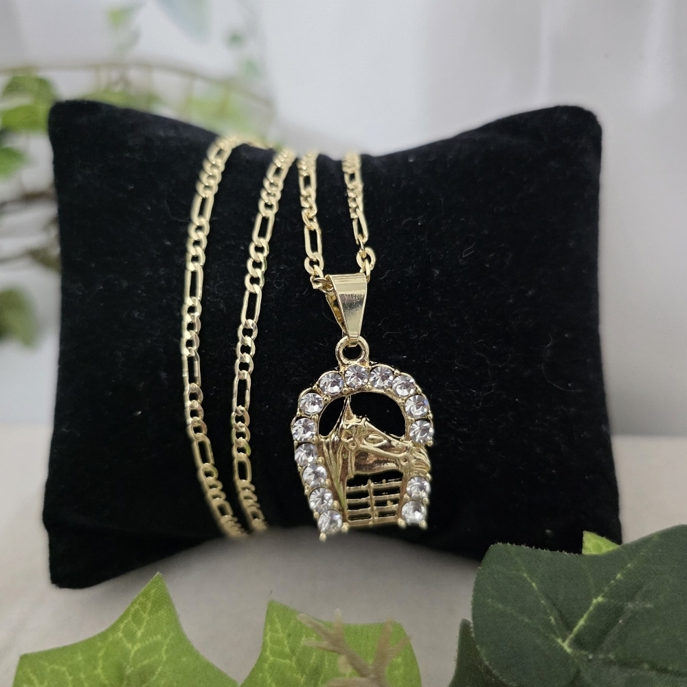 19" Gold Filled Figaro Chain With Equestrian Horse Pendant